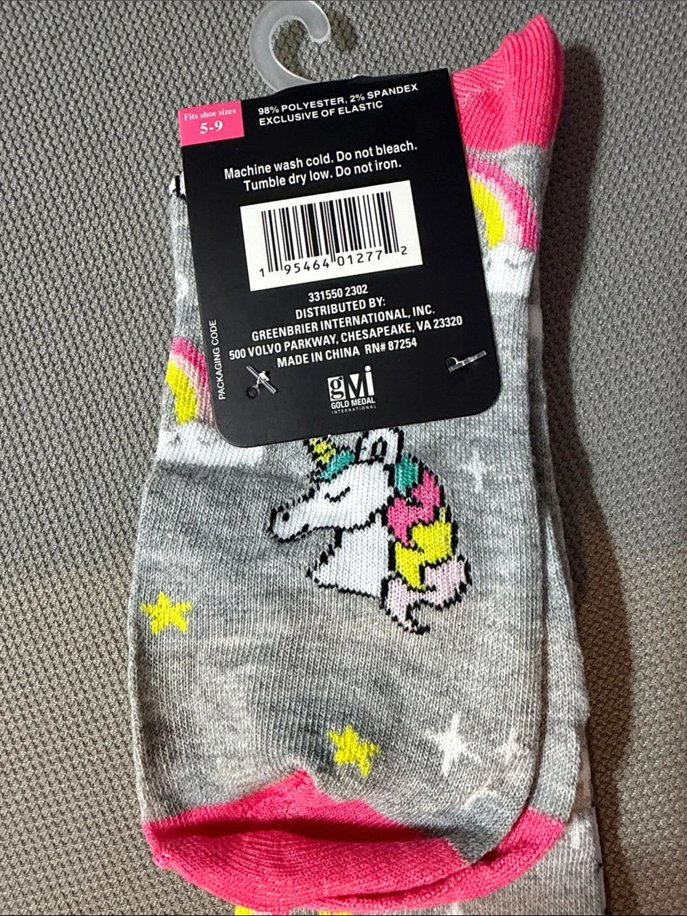 Beverly Hills Polo Club Grey Knee High Socks with Unicorns & Rainbows-size 5-9